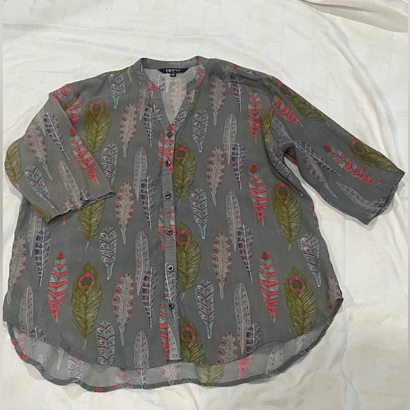 APNY FEATHER PRINT GRAY 3/4 SLEEVE OFFICE SIREN TOP SIZE L. - Picture 1 of 10
